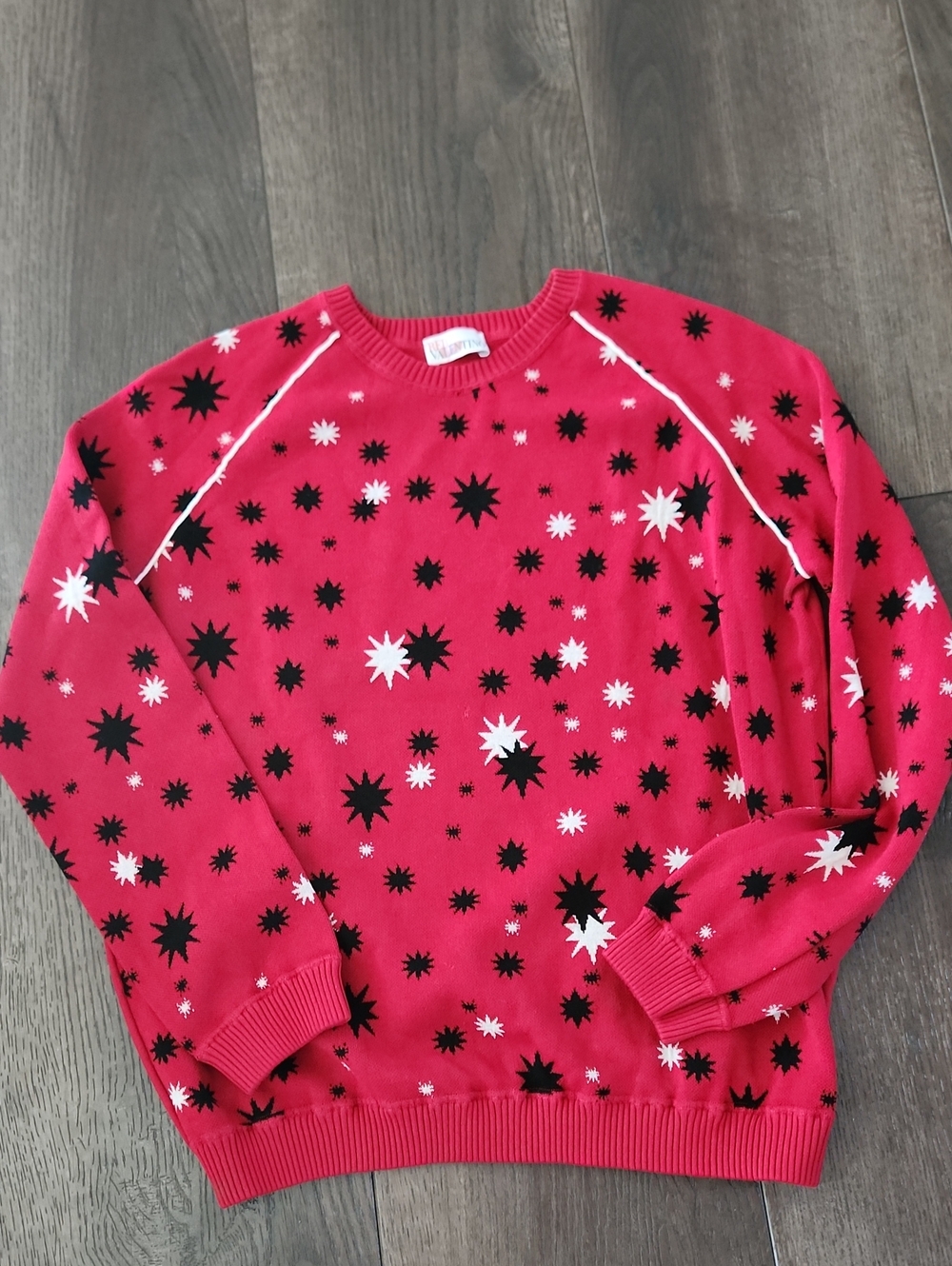 RED Valentino Bright Red Ribbed-Knit Crewneck Sweater